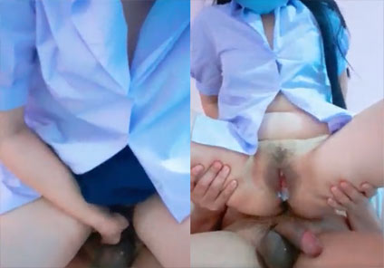 นักเรียนไทย ใส่ชุดนักเรียนขย่มควย แถมแตกใน